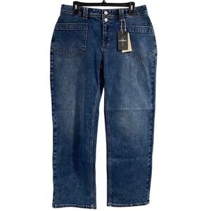 Flamingals Women's Blue Denim Jeans Size XL High Rise Double Button Closure